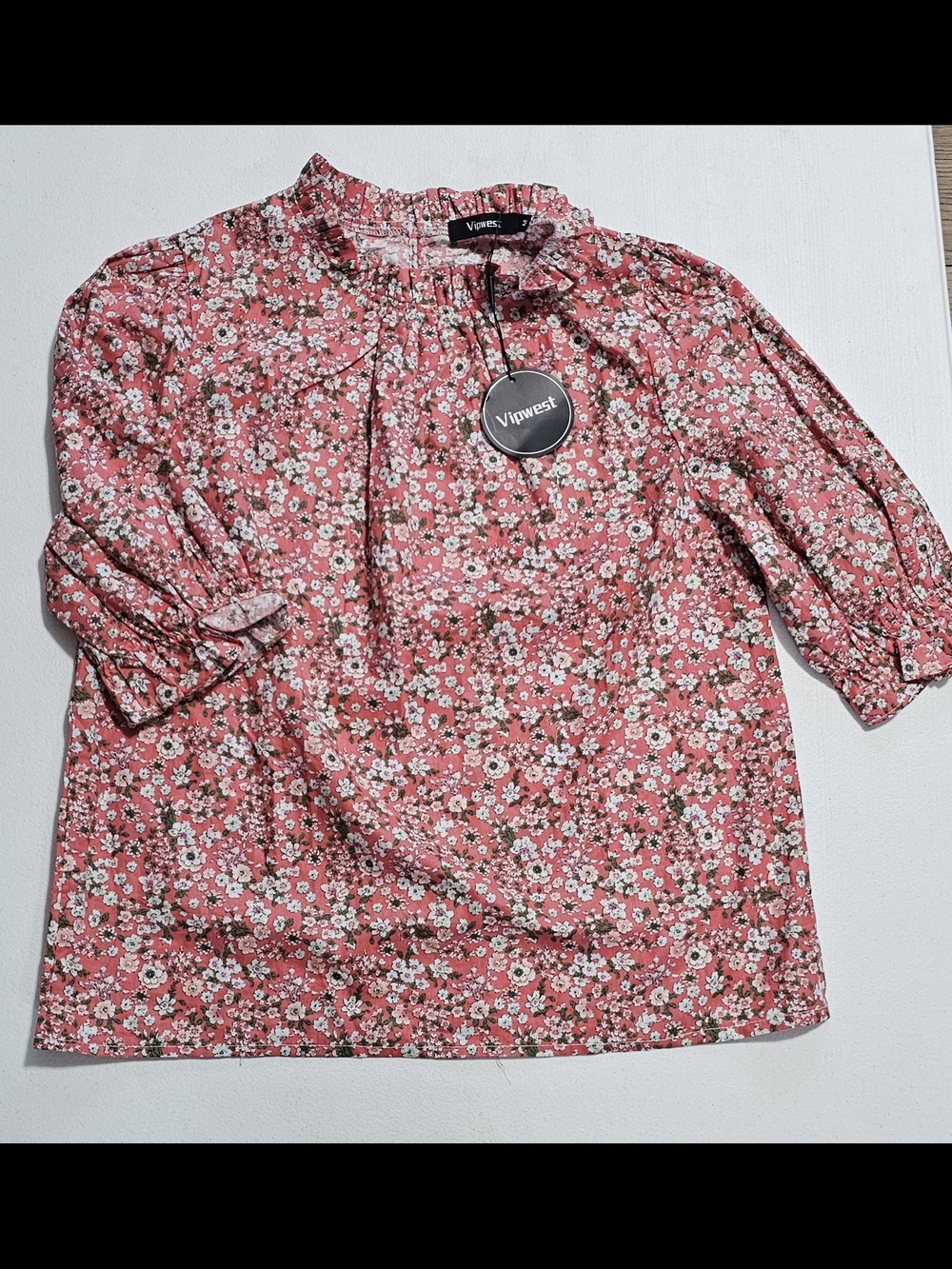 Pink Floral Ruffle-Trim Blouse